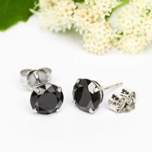 Black Diamond Simulant Stud Earrings | 14K White Gold Round Cut Push Back | 0.50-4.0 Ct Unisex Earrings | Jewelry Gift For Him Or Her