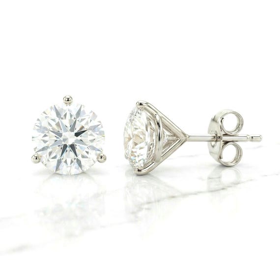 3ct VVS1 D Color Certified Moissanite Stud Earrings – 14K Solid White Gold – 8mm Round