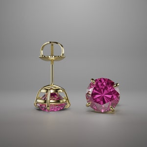 Elegant Created Ruby Stud Earrings Real 14K Solid Yellow Gold Solitaire Studs 0.50-4.Ct July Birthstone Red Ruby 4 Prong Studs Gift For Her
