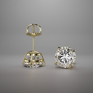Round Cut Simulated Diamond Stud Earrings Real 14K Solid Yellow Gold Screw Back 0.50 - 6 Ct | Solitaire Diamond Stud Earrings | Gift For Mom