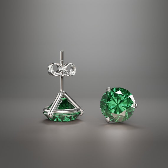 14k White Gold Created Emerald 3-Stone Cluster Earrings 14k White Gold Created Emerald 3-Stone Cluster Earrings