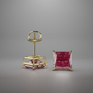 Princess Cut Rubin Ohrstecker Echt 14KT Gelbgold 0.50.Ct-3.Ct | Quadratische Form Roter Rubin Juli Geburtsstein Ohrringe