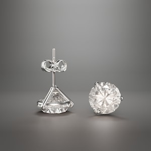 Round Brilliant Simulated Diamond 3 Prong Stud Earrings Real 14KT Solid White Gold Push Back 4-8mm | Sparkling Diamond Martini Stud Earrings