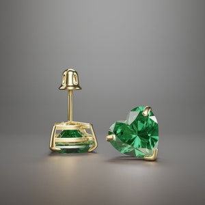Herz Schliff Grün Smaragd Ohrstecker Echt 14KT Gelbgold Schraubverschluss 0,50-3.Ct | Herzform Smaragd Birthstone Gold Ohrstecker