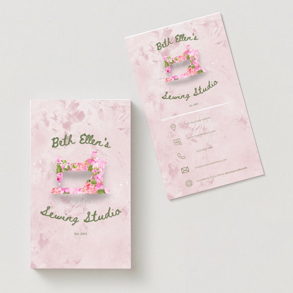 Seamstress Atelier Canva Business Card Template / Sewing, Fashion Designer, Boutique, Luxury, Botanical, Floral, Feminine, Calling Card