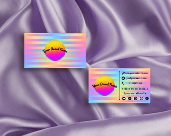 Modèle de carte de visite Canva arc-en-ciel de l'an 2000 / rose, violet, chrome, années 90, rétro, vintage, années 00, boutique de vêtements, marque de mode