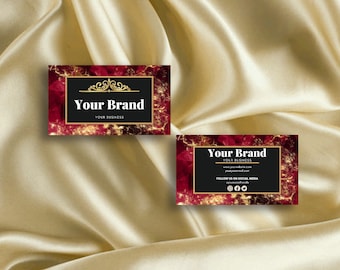 Red and Gold Business Card Template / Canva, Events, Luxury, Lash Nails, Beauty, Boutique, Hotel, Bar, Marble
