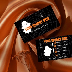 Spooky Ghost Business Card Template / Halloween, Instant Download, Custom, Canva, Gothic, Alternative, Orange, Scary