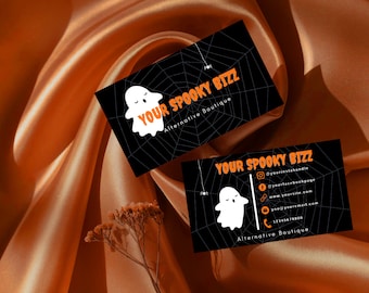 Spooky Ghost Business Card Template / Halloween, Instant Download, Custom, Canva, Gothic, Alternative, Orange, Scary