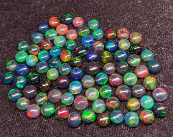 Ethiopian Black Fire Opal Cabochon: AAA Natural Gemstone (4-7mm Round