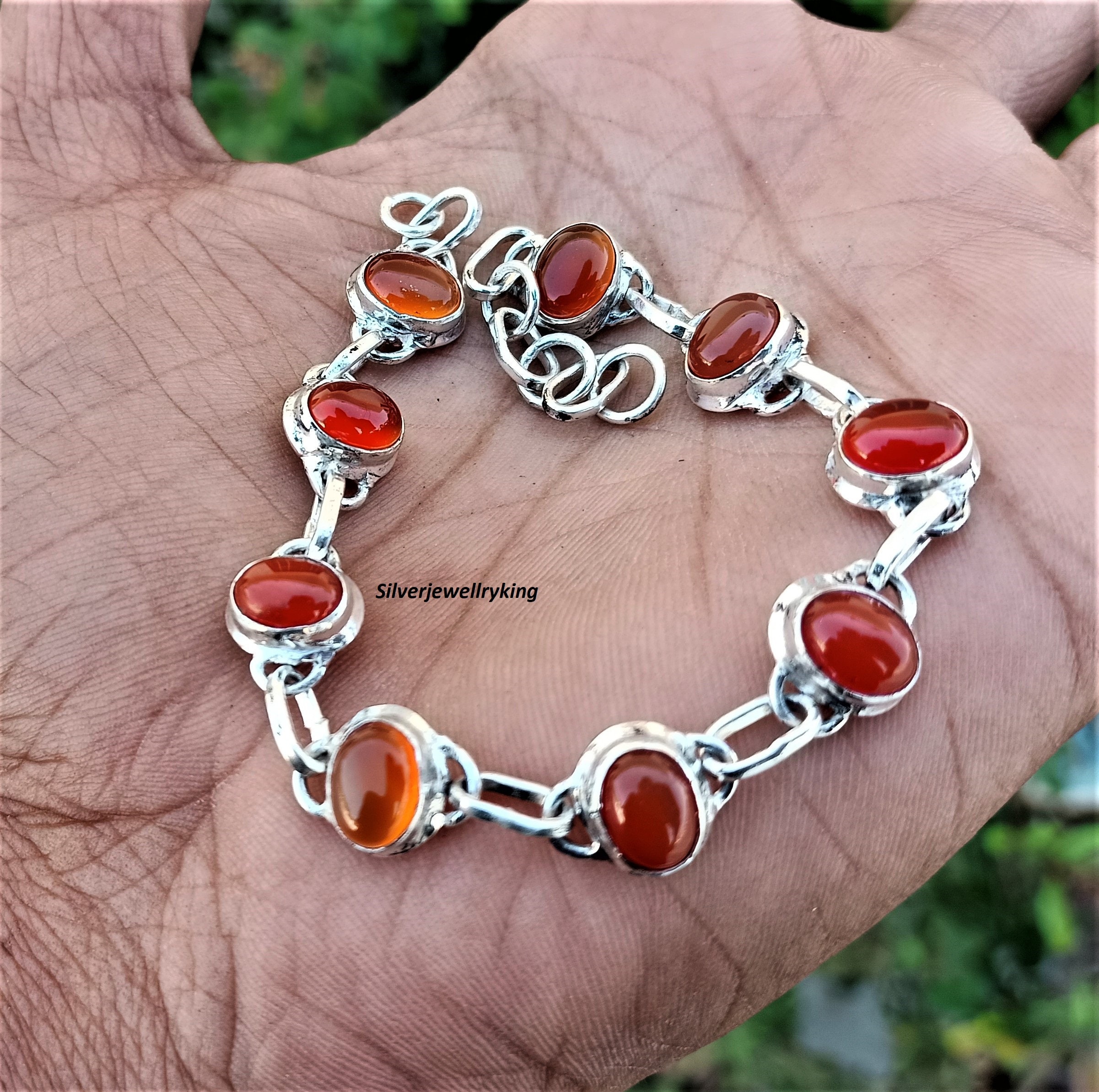 Luxury Tumbled CARNELIAN bracelet with gold lava stone and smoky quartz,  bright orange gemstone Bracelet – Crystal boutique