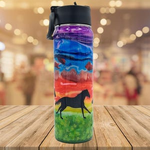 Running Horses Tumbler: Western Style Travel Mug, Horse Lover Gift, Colorful Drinkware