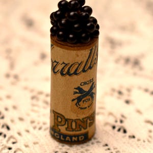 Antique Berry Pin Cushion: Victorian Abel Morrall's Black Glass Pins