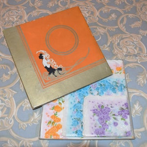 Antique Boxed Hankerchiefs - Gorgeous Trio of Hankies in Art Deco Box 1920s
