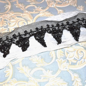 Antique Black Bead Trim: Victorian Hand-Stitched Net Embellishment
