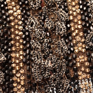Victorian Glass Bead Trim: Black & Gold Tassel Embellishment, 22 Inch