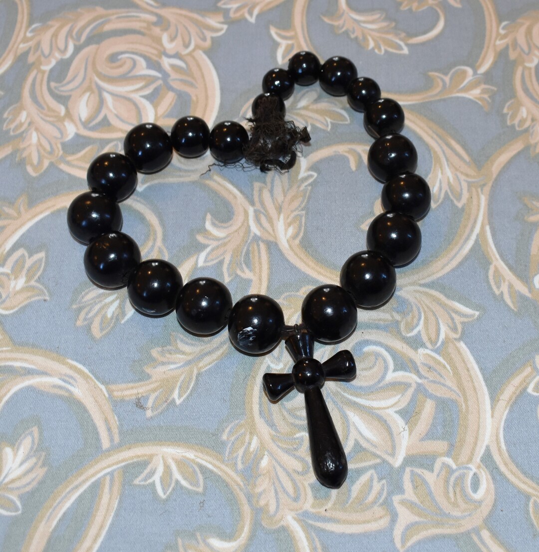 Antique Wooden Beads Victorian Black Large Beads Etsy