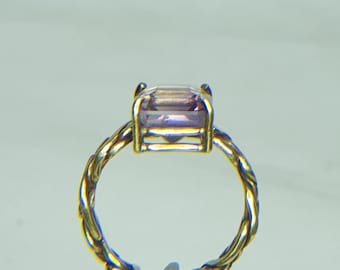 Engagement Ring, Wedding Ring, Amethyst Ring, 3 carats Natural Amethyst Emerald Cut Ring | Amethyst Solitaire, Ring for Women Jewelry