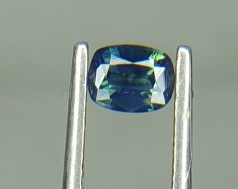 Unheated Parti Sapphire: 0.77 Ct Vivid Blue Green Cushion Cut Gemstone