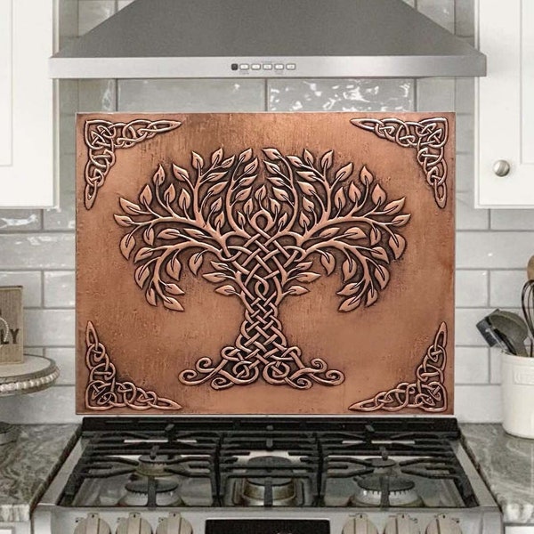 Koperen decor Keltische levensboom handgemaakte keuken backsplash muur decor muurschildering muur kunst koper