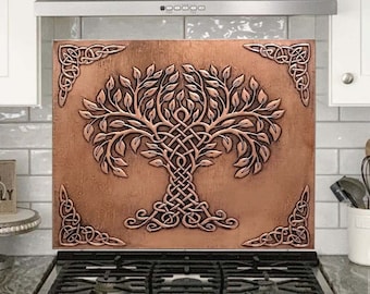Copper Decor, Celtic Tree of Life, Handmade Kitchen Backsplash, Wall Decor, Mural Wall Art