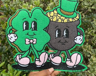 Lucky Clover + iron patch + diy st.patricks day + sequin patch + 4 leaf clover + lucky charm+ pot of gold