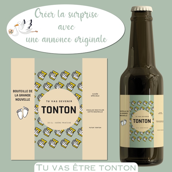 Tu vas être tonton ! Etiquette pour bouteille de Bière - Annonce naissance Originale.  Achat immédiat : Produit numérique à télécharger.