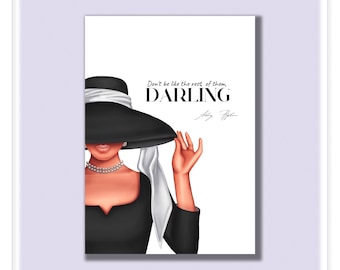 Lámina artística con cita de Audrey Hepburn: Decoración del viejo Hollywood (descarga instantánea)