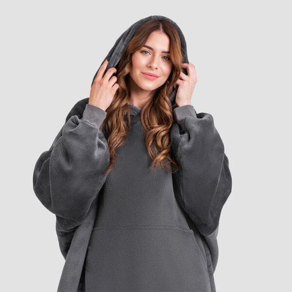Gray Oversized Fleece Hoodie Cozy Warm Winter Sweatshirt for