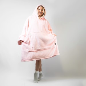 Pink Oversized Blanket Hoodie With Pocket - Christmas Gift Ideas - Giant Wearable Fleece Sweatshirt - Unisex Men And Women