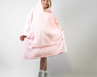 Pink Oversized Blanket Hoodie With Pocket - Christmas Gift Ideas - Giant Wearable Fleece Sweatshirt - Unisex Men And Women