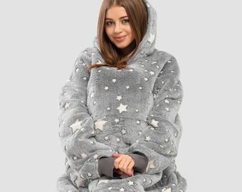 Starlight Glowing Oversize Fleece Felpa con Cappuccio - Felpa peluche Teddy Bear per Donna Uomo & Bambini - Taglia Unica - Incredibili Idee Regalo
