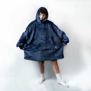 Oversized Kids Fleece Winter Hoodie - Navy Blue -Cozy Warm Plush Giant Hoodie Blanket For Kids - Christmas Gift Ideas - TV & Game Blanket
