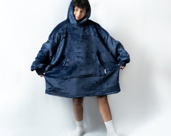 Oversized Kids Fleece Winter Hoodie - Navy Blue -Cozy Warm Plush Giant Hoodie Blanket For Kids - Christmas Gift Ideas - TV & Game Blanket