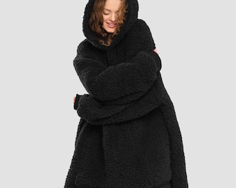 Felpa con cappuccio indossabile con cappuccio con orsacchiotto di peluche oversize - Felpa in pile di peluche accogliente per uomo donna e bambino - Taglia unica - Incredibili idee regalo 2022