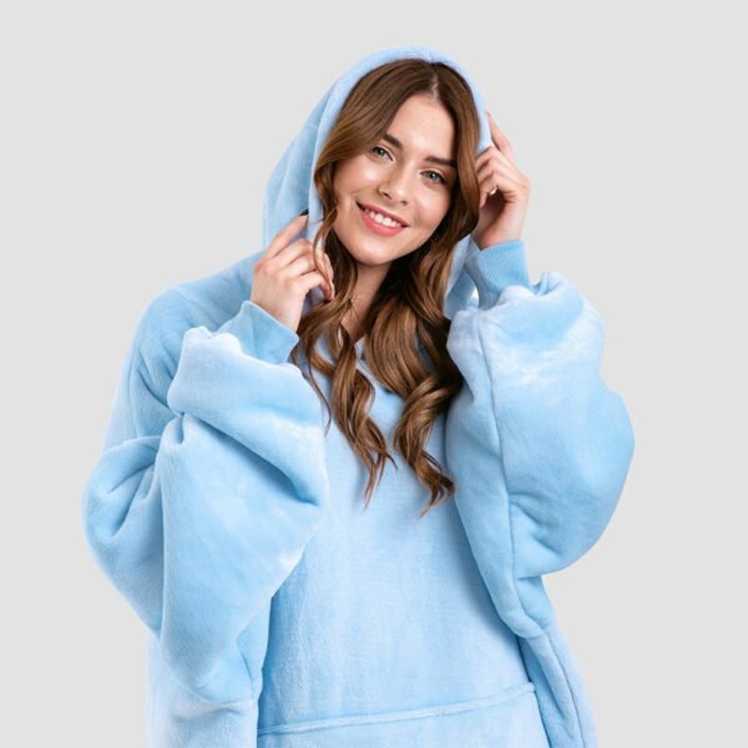 Sky Blue Teddy Bear Fleece Hoodie Cozy Oversized Plush Etsy