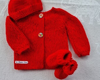 Ensemble layette brassière chaussons bonnet tricoté mains