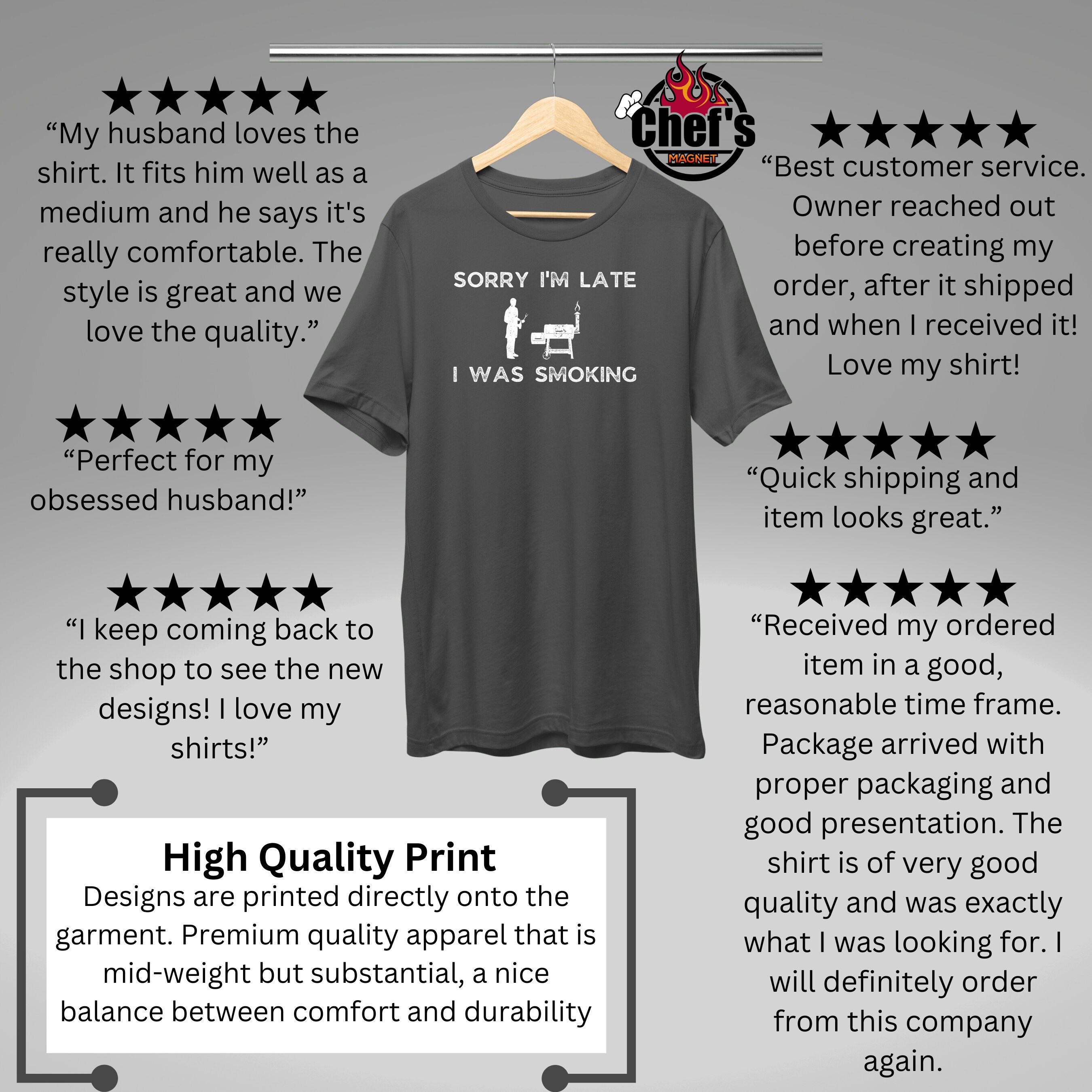 Funny BBQ Gift Tshirt, Sorry I'm Late I Was Smoking, Gift for Men, Gift for Dad, Gift for