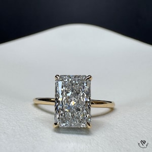 Radiant Cut Lab Diamond Engagement Ring: 14K Gold Hidden Halo Solitaire