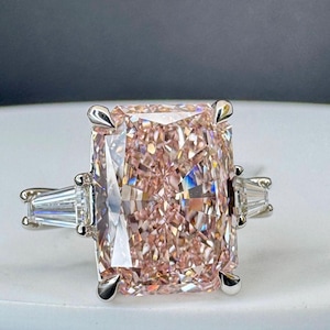 8.00 Carat IGI Certified Fancy Vivid Pink VVS2 Clarity Radiant Cut Lab Grown Diamond Engagement Ring 14K White Gold Pink Diamond Ring .