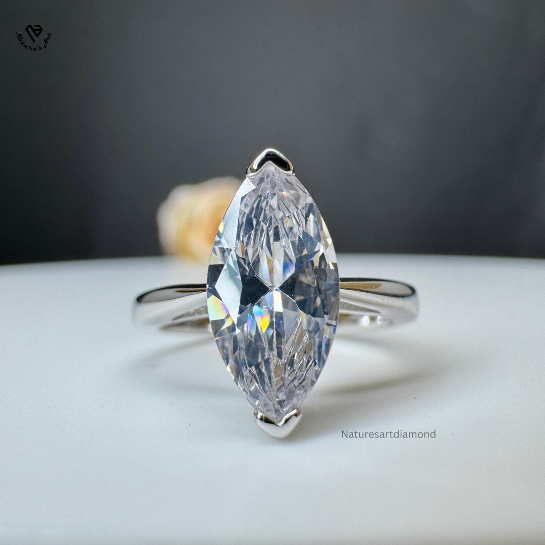 Marquise Cut Lab Grown Diamond Engagement Ring, Solitaire Marquise Ring ...