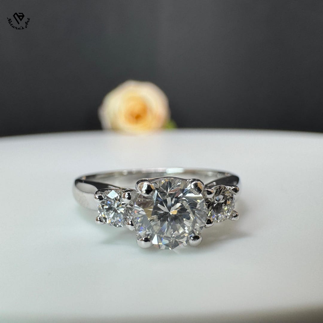 Round Cut Lab Grown Diamond Trilogy Ring - 14k Gold Three Stone ...