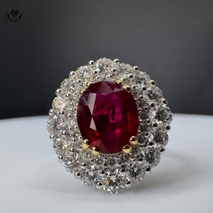 2 Carat Red Ruby Diamond Halo Ring 14K White Gold Cluster Cocktail Ring Vintage Style Ruby Engagement Ring Handmade July Birthstone Jewelry
