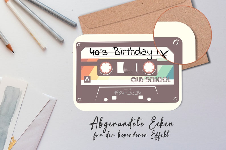Carte rétro pour le 40e anniversaire - cassette - carte de vœux pour l'année 1984 - carte spéciale cadeau 40 ans - anniversaire homme femme - DIN A6 image 3