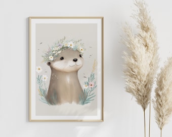 Kinderzimmer Poster Dekoration – niedliches Tierposter Baby - Otter – Deko Junge Mädchen - Geschenk Baby Kind - A4