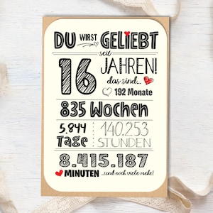 Süße Karte zum 16. Geburtstag - Karte zum Geburtstag Tochter Sohn - besondere Geschenkkarte - Geburtstagskarte 16 (DIN A6)