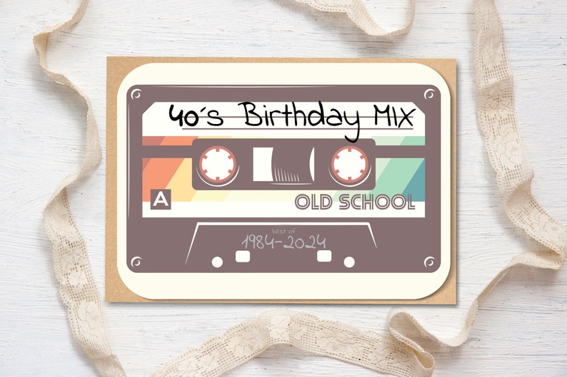 Carte rétro pour le 40e anniversaire - cassette - carte de vœux pour l'année 1984 - carte spéciale cadeau 40 ans - anniversaire homme femme - DIN A6 image 1