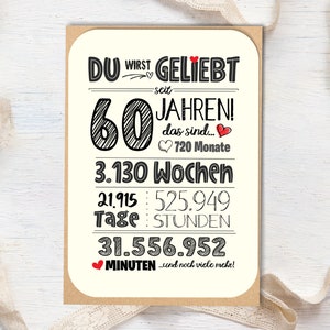 Tarjeta de cumpleaños número 60, tarjeta de cumpleaños para madre y padre, tarjeta de regalo para abuela y abuelo, tarjeta de cumpleaños de 60 años (DIN A6)