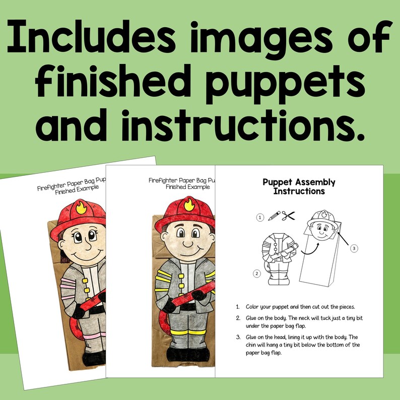 Marionetas de bombero hechas con bolsas de papel / Manualidades divertidas para ayudar a la comunidad para niños imagen 3