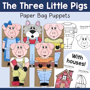 The Three Little Pigs Paper Bag Puppets, Story Retell Craft, Classroom Activity for Kids